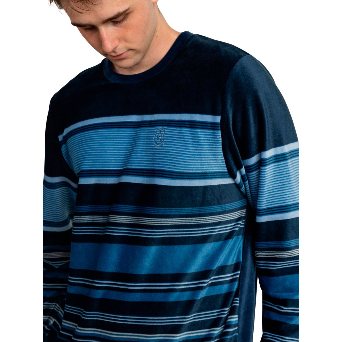 Pyjama velours pantalon top manches longues Frostline bleu marine, ADMAS