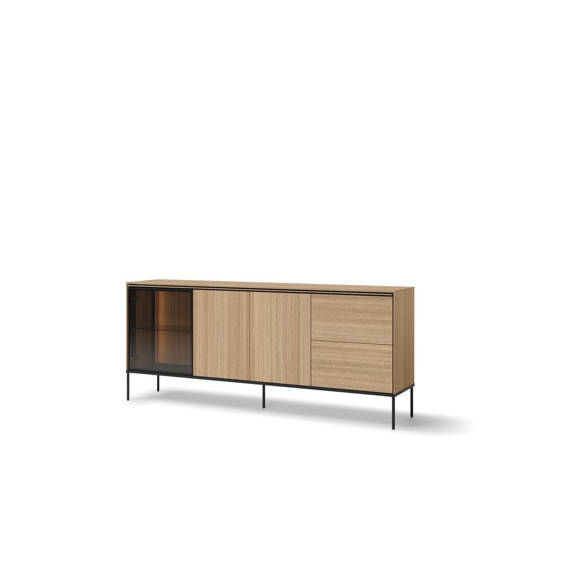 Buffet bas en panneaux de particules 3 portes 2 tiroirs 201 cm, VERONA marron clair, BOBOCHIC