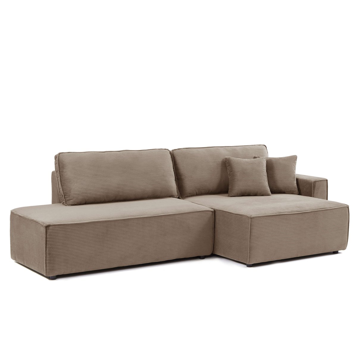 Canapé d'angle droit convertible velours  ZOLA taupe, BAÏTA