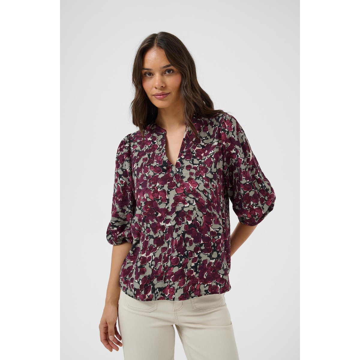 Blouse à manches courtes marron fudge abstract animal, KAFFE