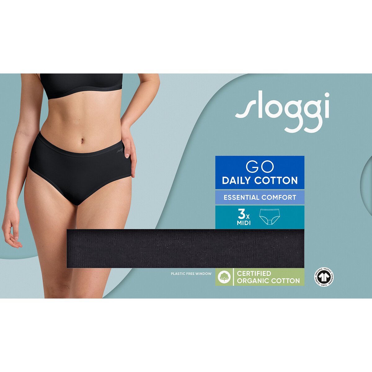 Lot de 2+1 gratuit - Slips GO DAILY COTTON noir, SLOGGI