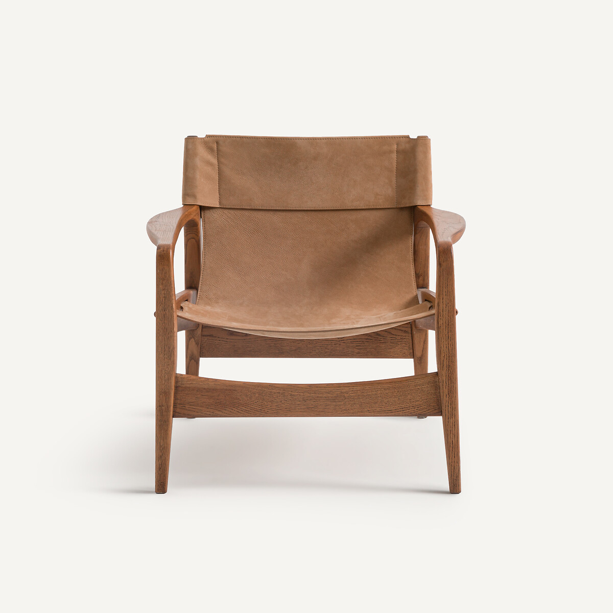 Fauteuil en chêne massif et cuir, Alberto chamois, AM.PM