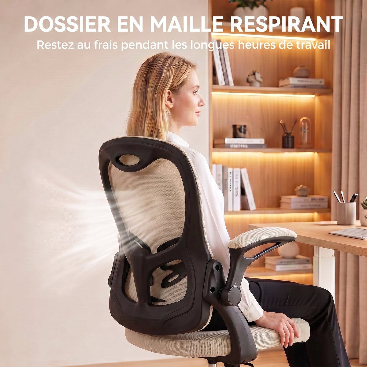 Chaise de bureau Maille (100 % polyester) beige, noir, HOMCOM