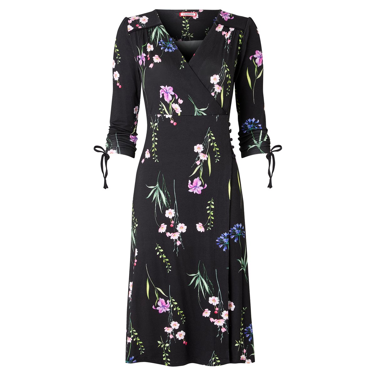Robe en Jersey à Col V Fleurs Tombantes noir, JOE BROWNS