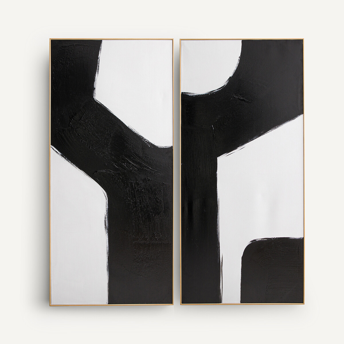 Lot de deux toiles peintes à la main, Dopio noir/blanc, AM.PM