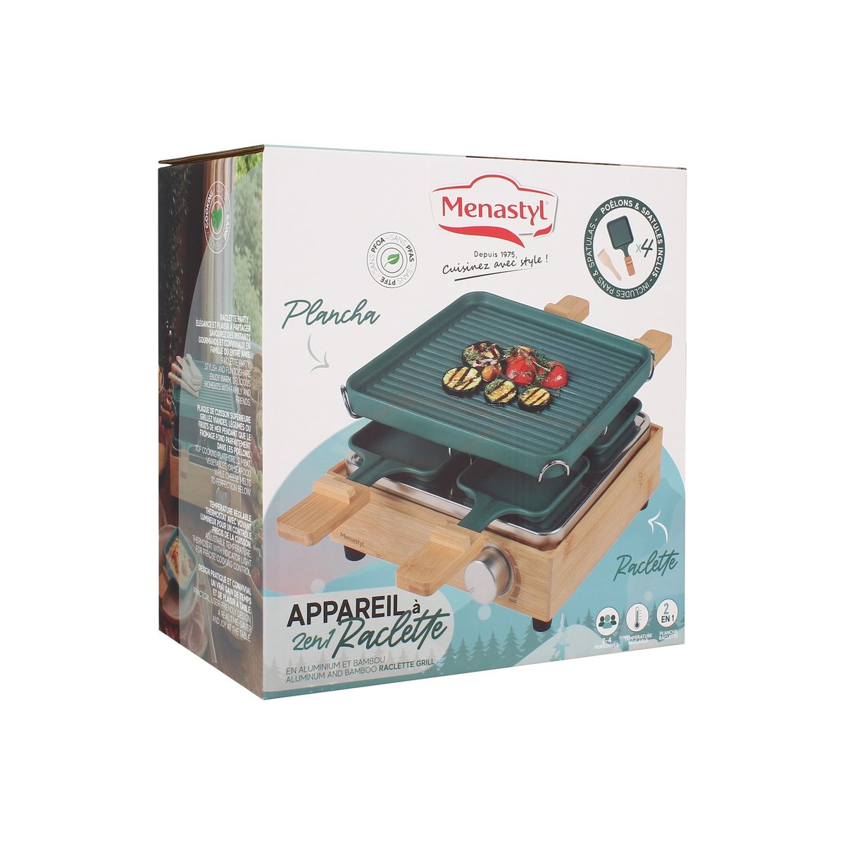 Appareil à raclette 4 personnes bleu-naturel-noir, MENASTYL