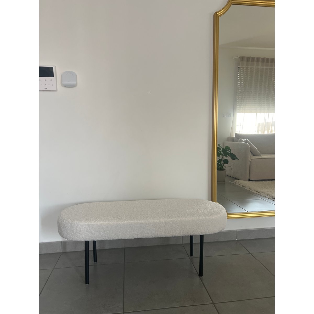 Banc, métal et bouclette, OSLO blanc cassé, NORDLYS