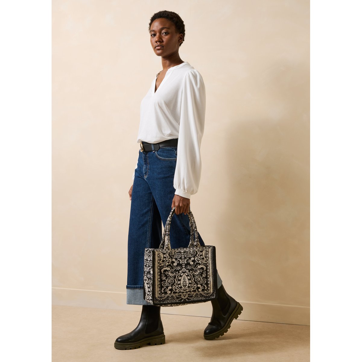 Sac cabas jacquard noir, LA FEE MARABOUTEE
