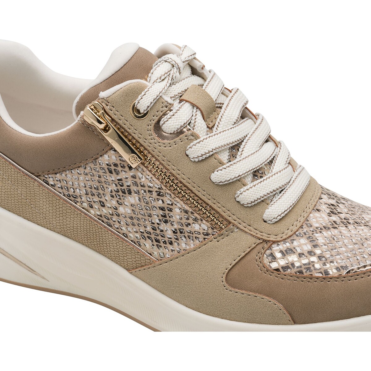 Sneakers met sleehak en rits beige , TAMARIS