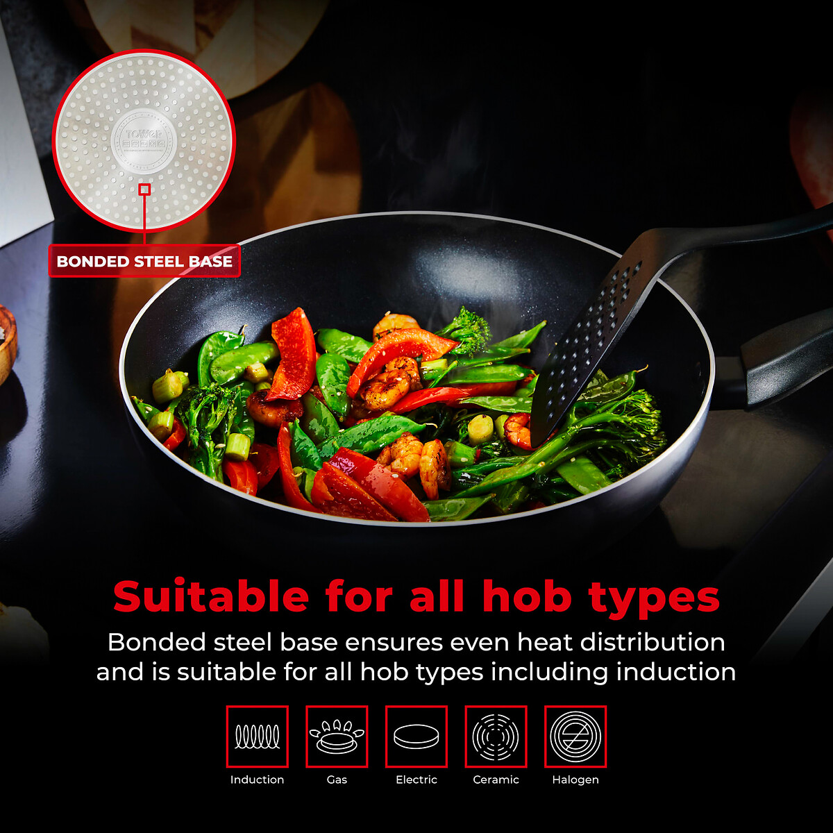 28cm Smart Start Gourmet Wok black, TOWER