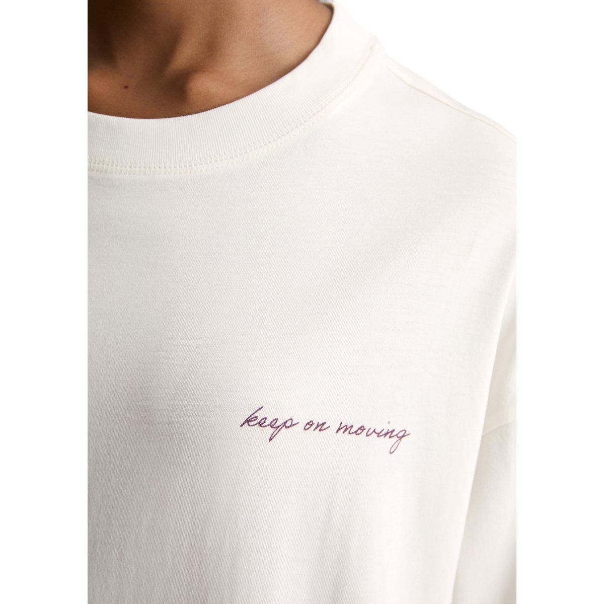 T-shirt long relaxed en jersey lourd blanc naturel, MARC O’POLO DENIM