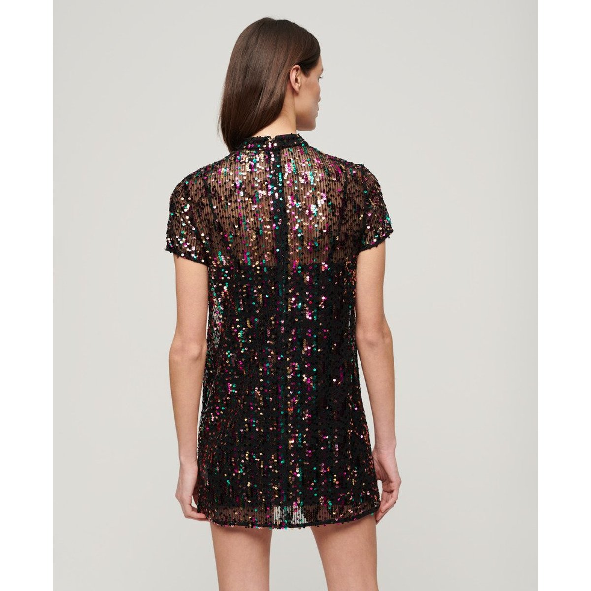Robe t-shirt à sequins et col montant paillettes multicolores, SUPERDRY