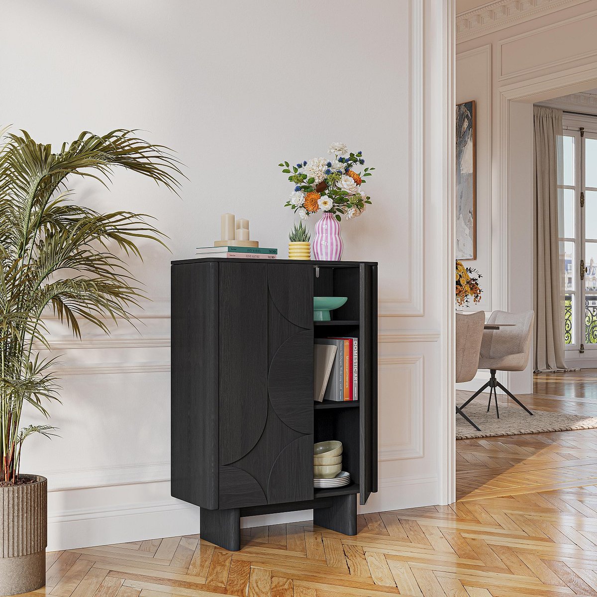 Buffet haut 2 portes en chêne MILORD noir, HABITAT