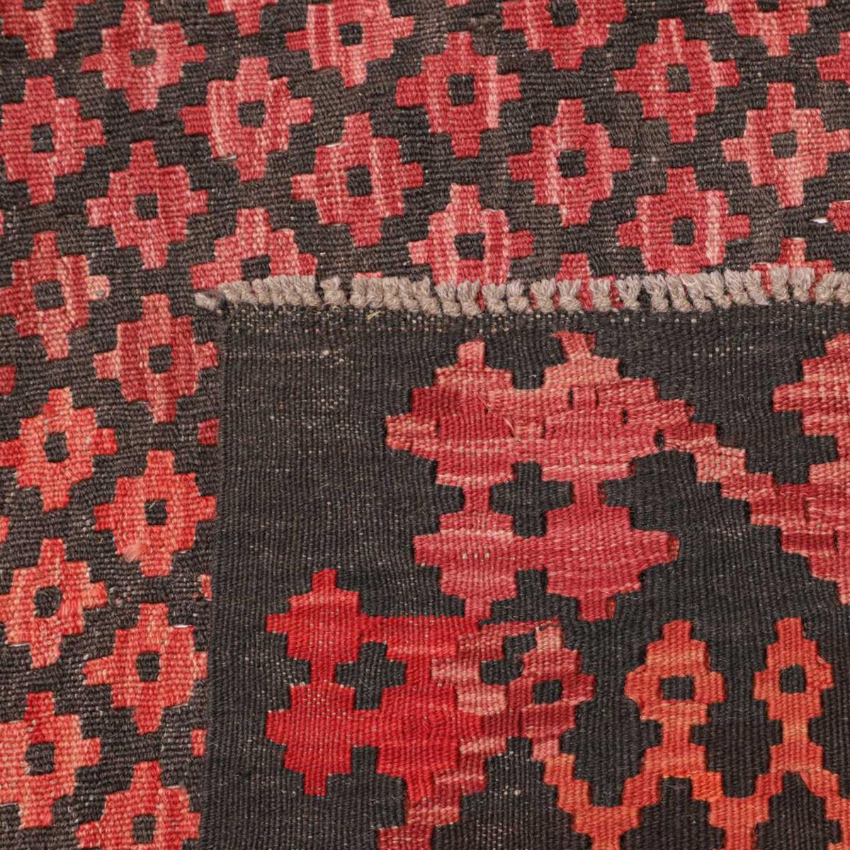 Tapis d'orient, motif géométrique authentique, laine naturelle, KILIM 11 rouge, marron, rose, UN AMOUR DE TAPIS