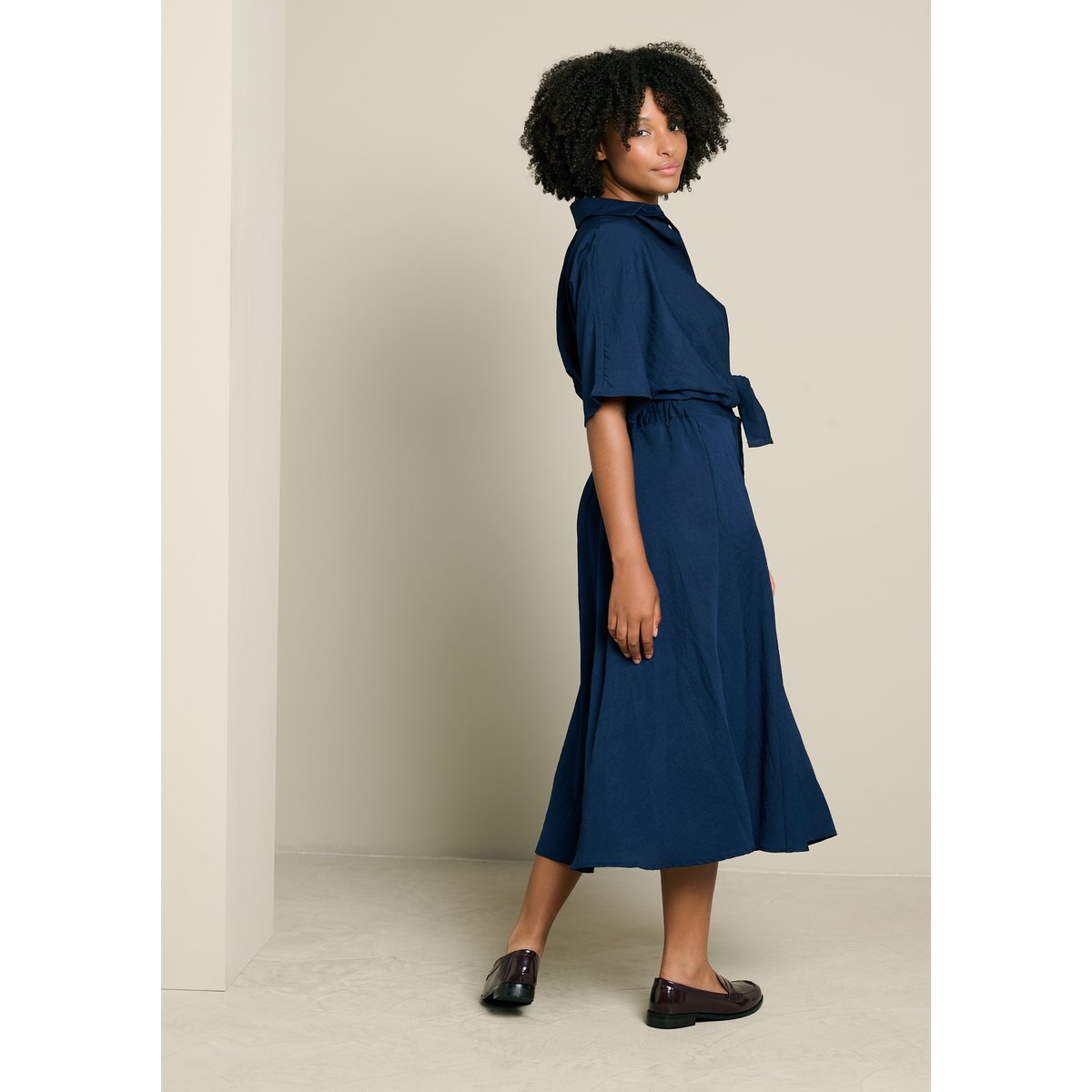 Chemise nouée manches courtes bleu marine, LOLALIZA