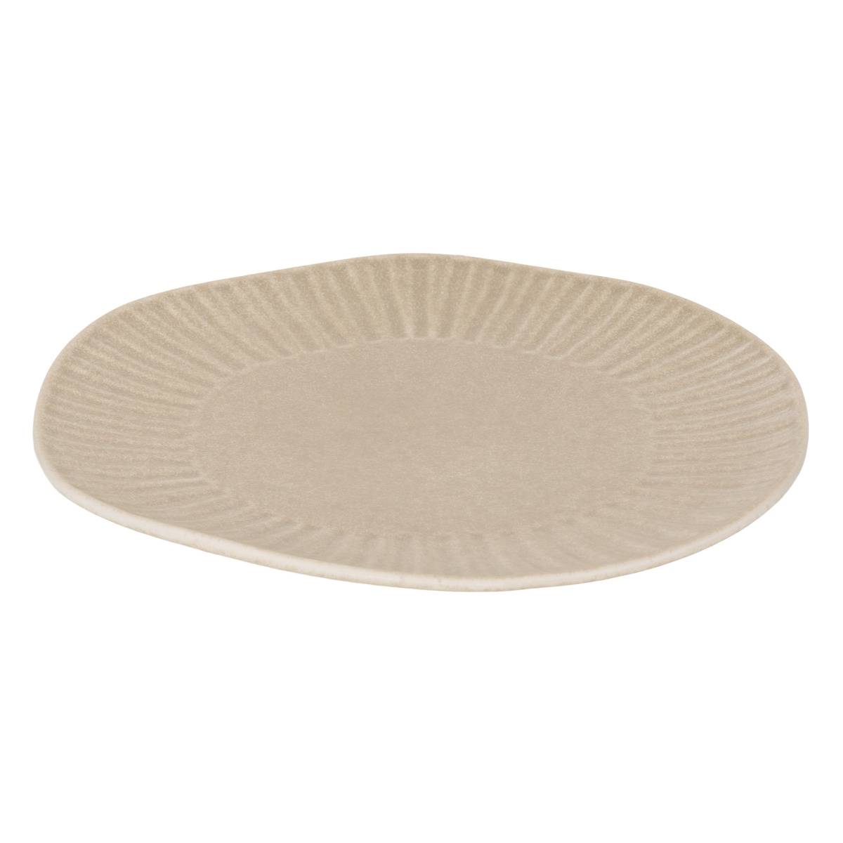 Lot de 4 assiettes plate ronde en faïence NYERO beige, ATMOSPHERA