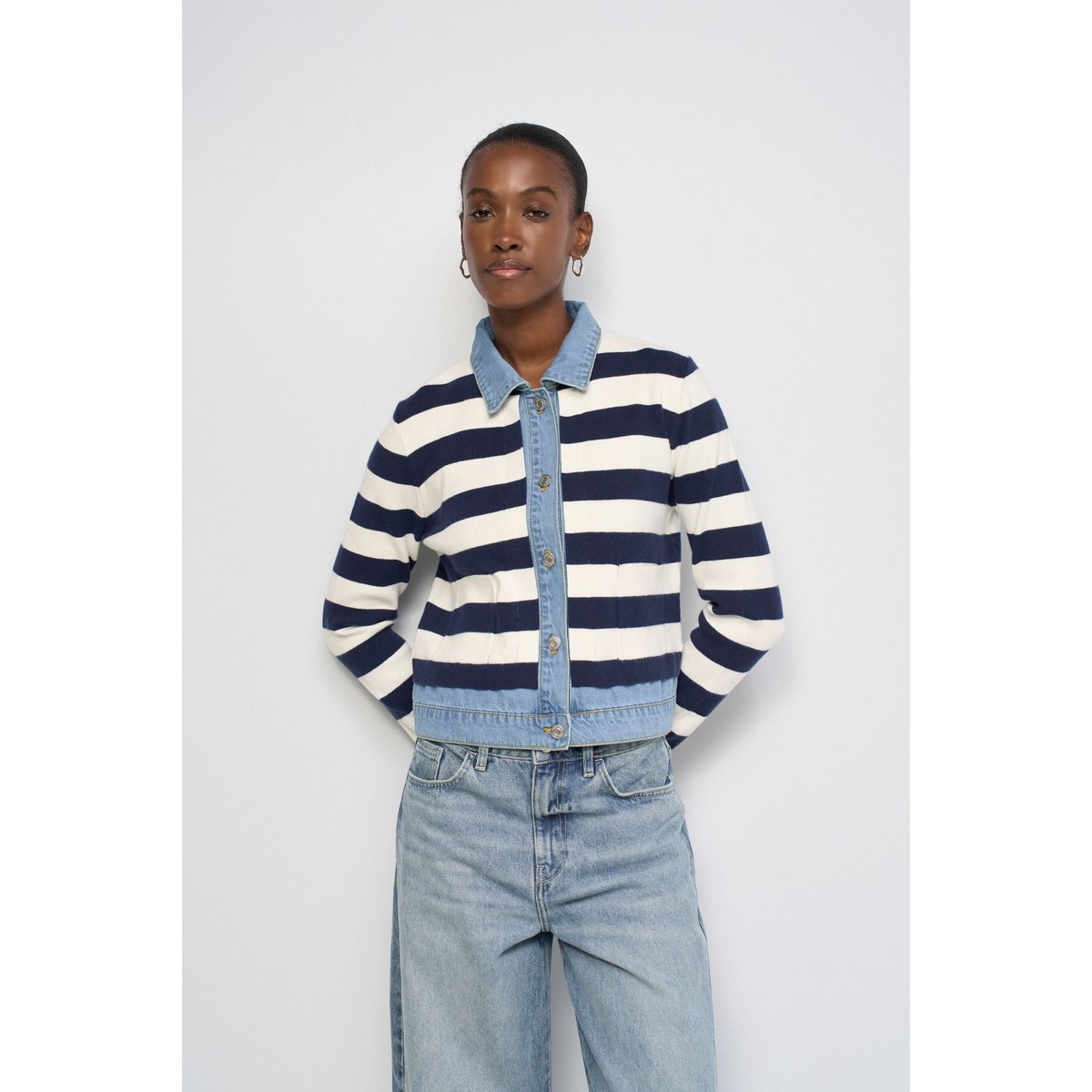 VESTE EN MAILLE AVEC DÉTAILS DENIM bleu foncé, SALSA JEANS