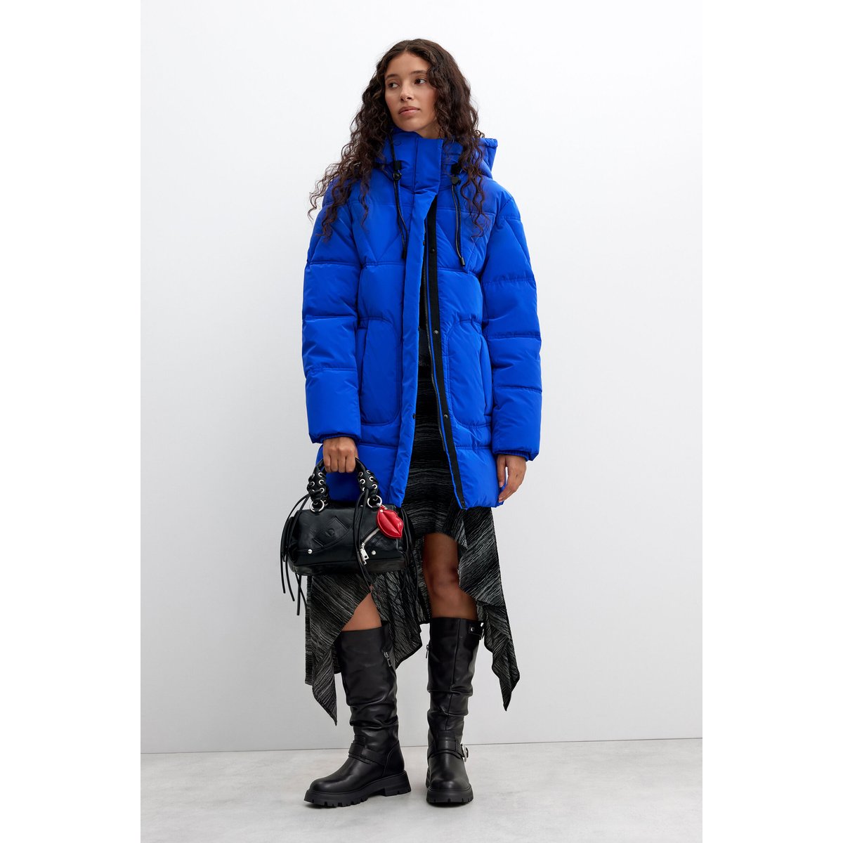 Manteau long matelassé bleu, DESIGUAL