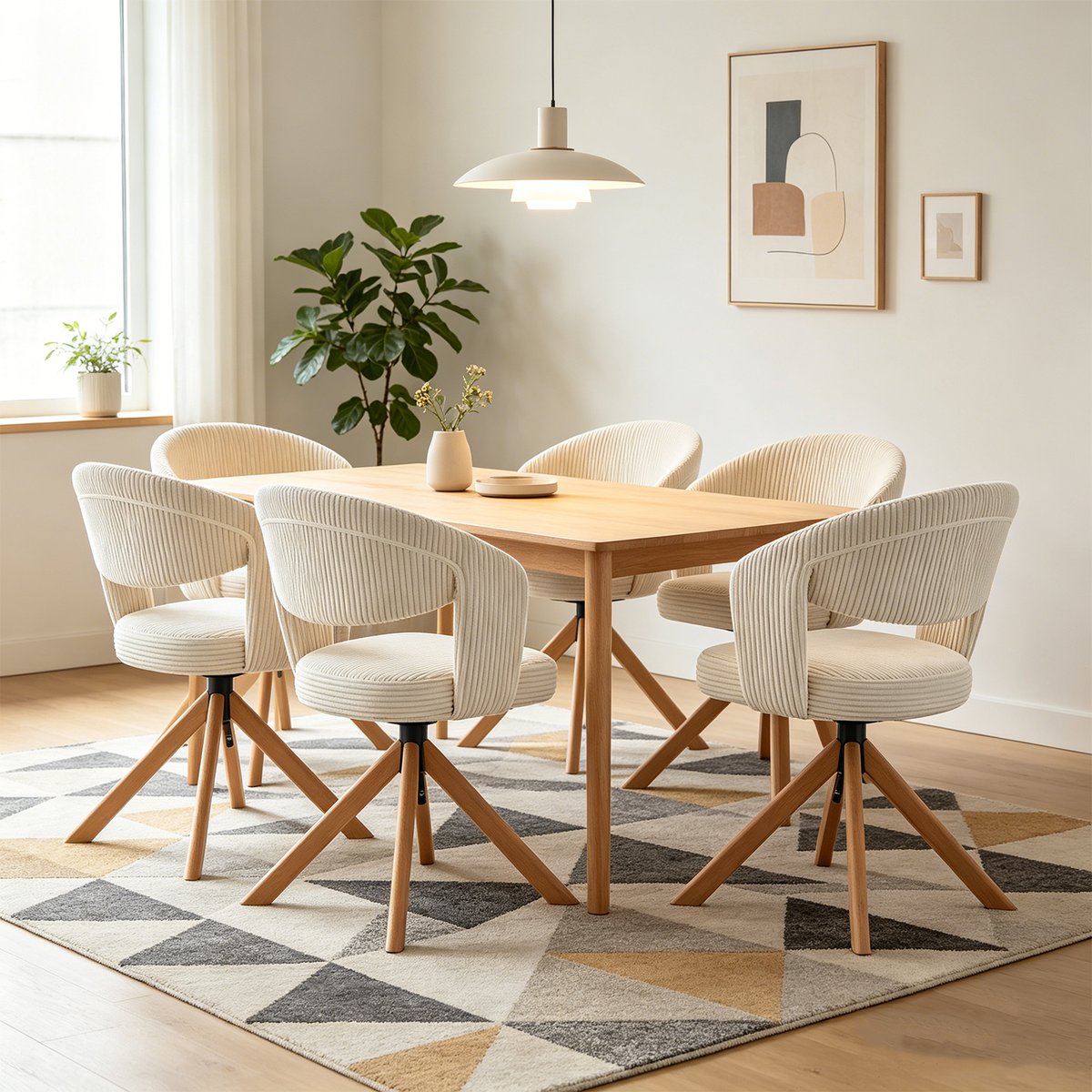 Lot de 6 fauteuils de salle à manger rotatif velours côtelé, CARMONDBCORD chêne beige, MEUBLES COSY