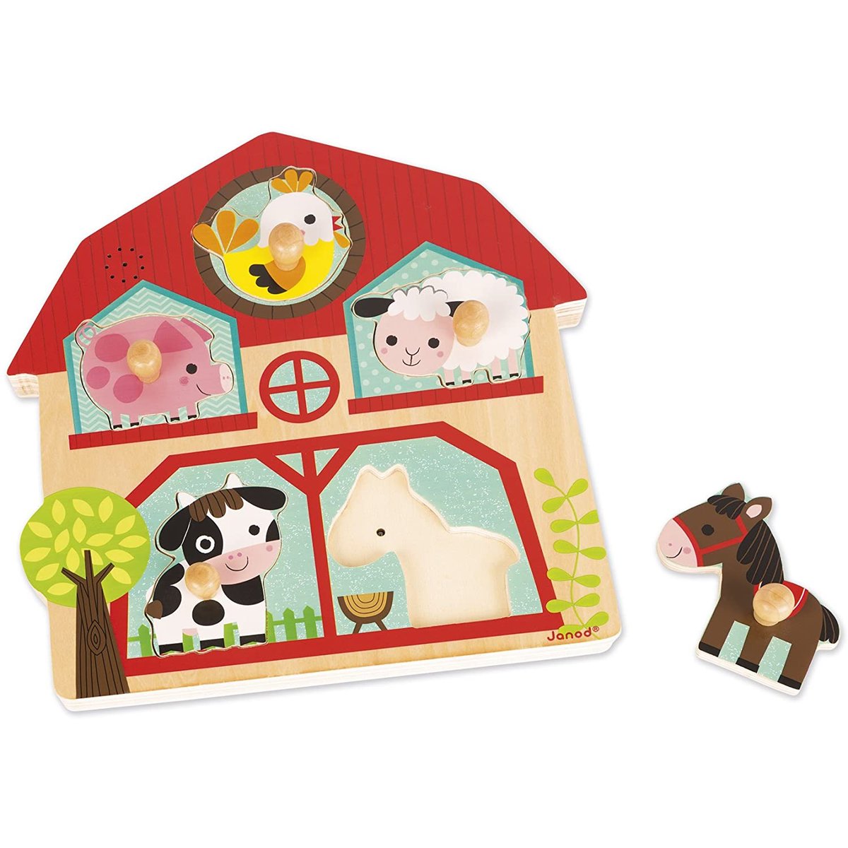 Puzzle Musical Copains Ferme 5 Pièces rouge, JANOD