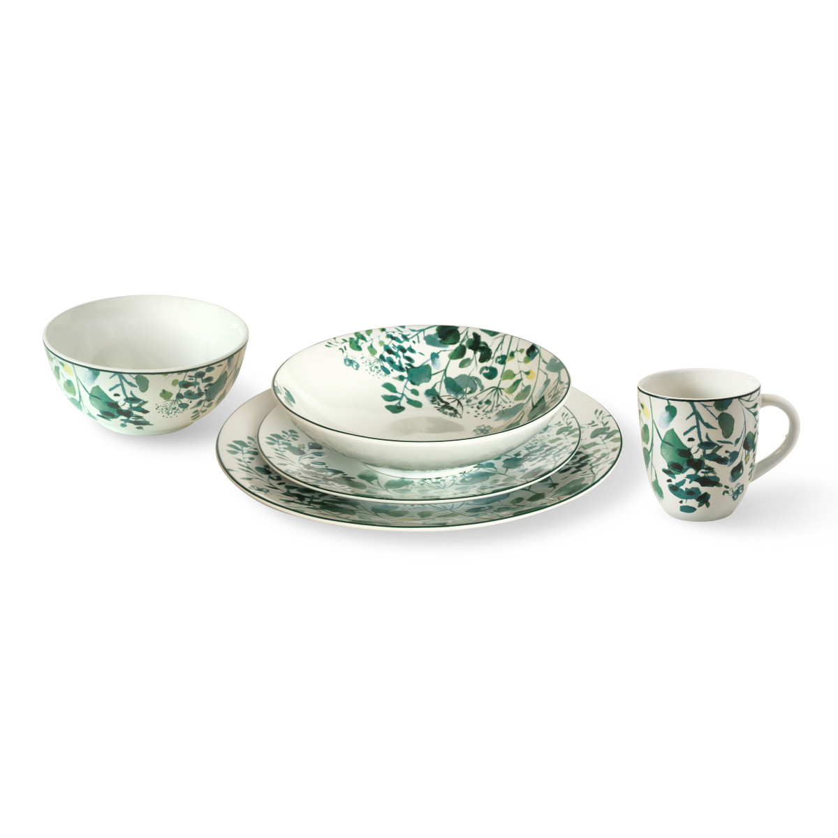 Coffret 6 bols déjeuner - OXALIS blanc/vert, MEDARD DE NOBLAT