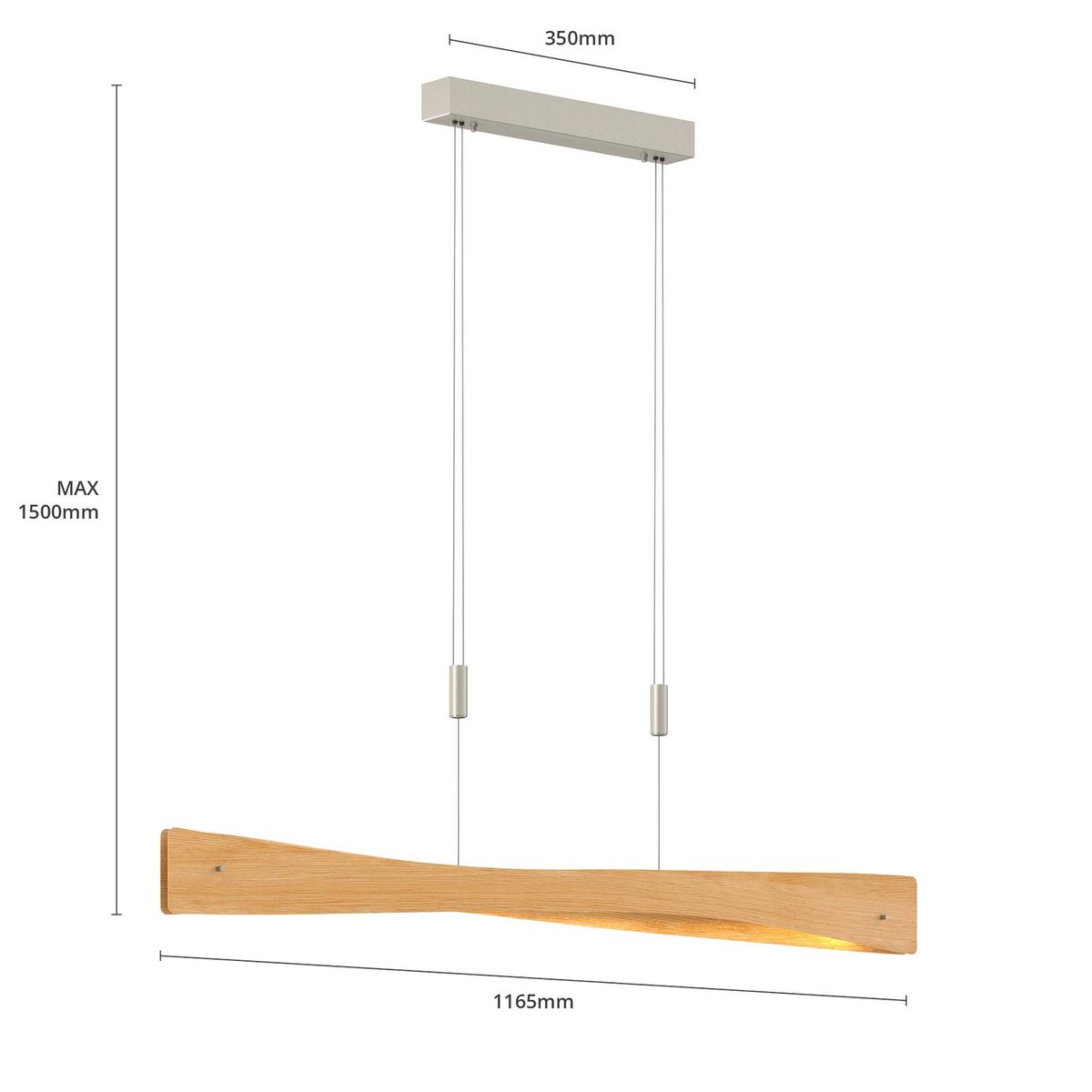 Suspension En Bois Design Led, Lian chêne naturel, nickel mat, LUCANDE