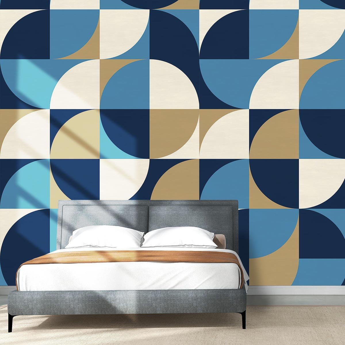 Papier peint, circulaire chambre bleu, HEXOA