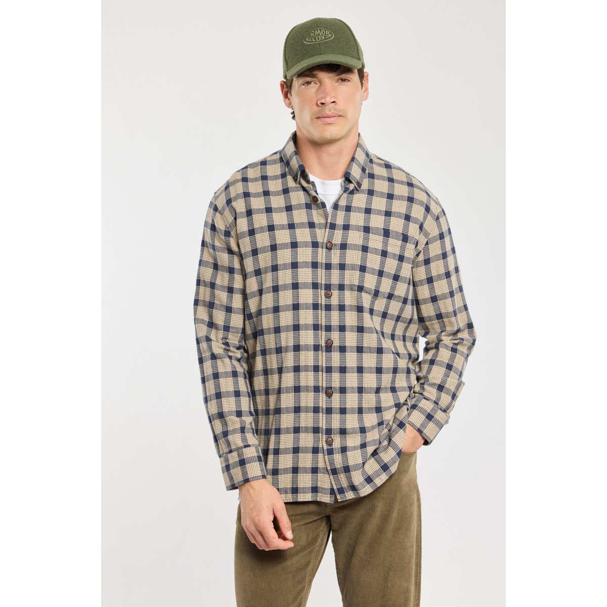 Surchemise Flanelle carreaux beige/navire, ARMOR-LUX