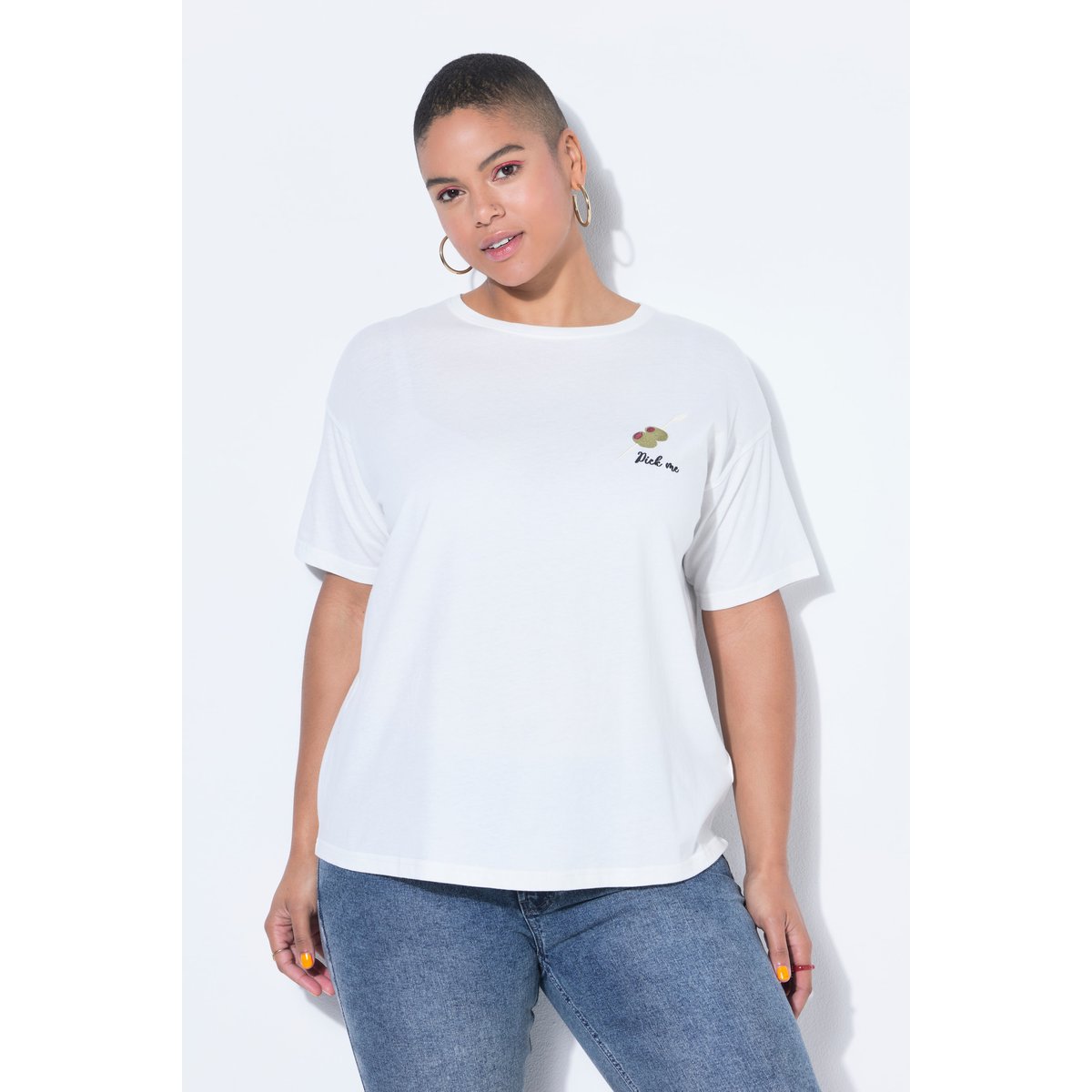 T-shirt oversize cropped, broderie olives blanc cassé, STUDIO UNTOLD