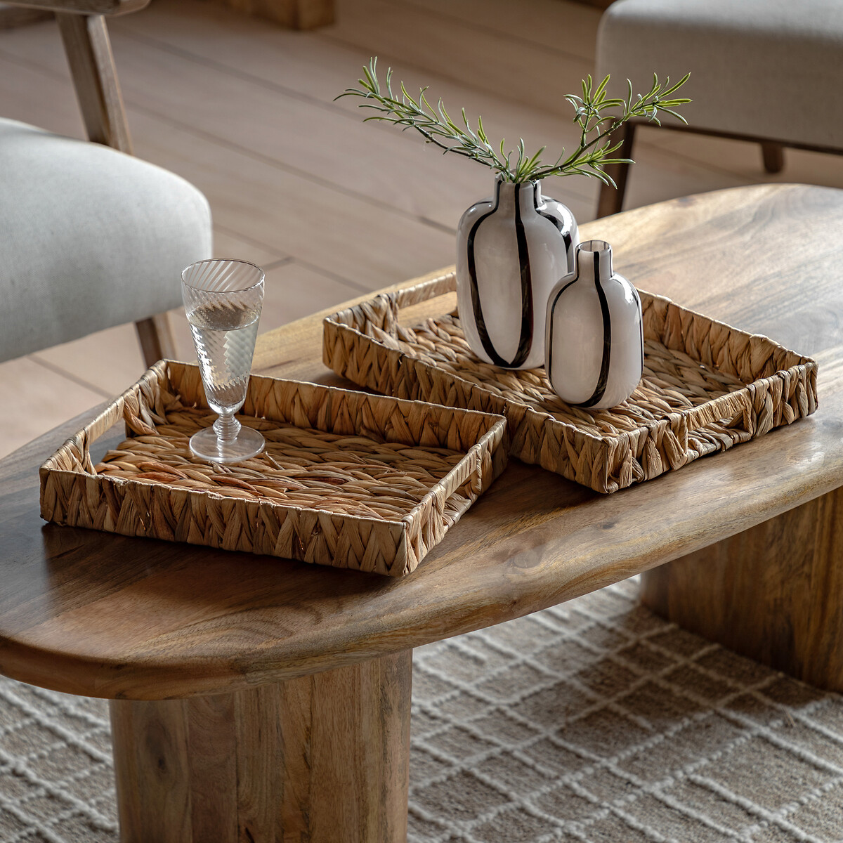 Set of 2 Alma Woven Rectangular Trays in Natural brown , ÉDITÉ