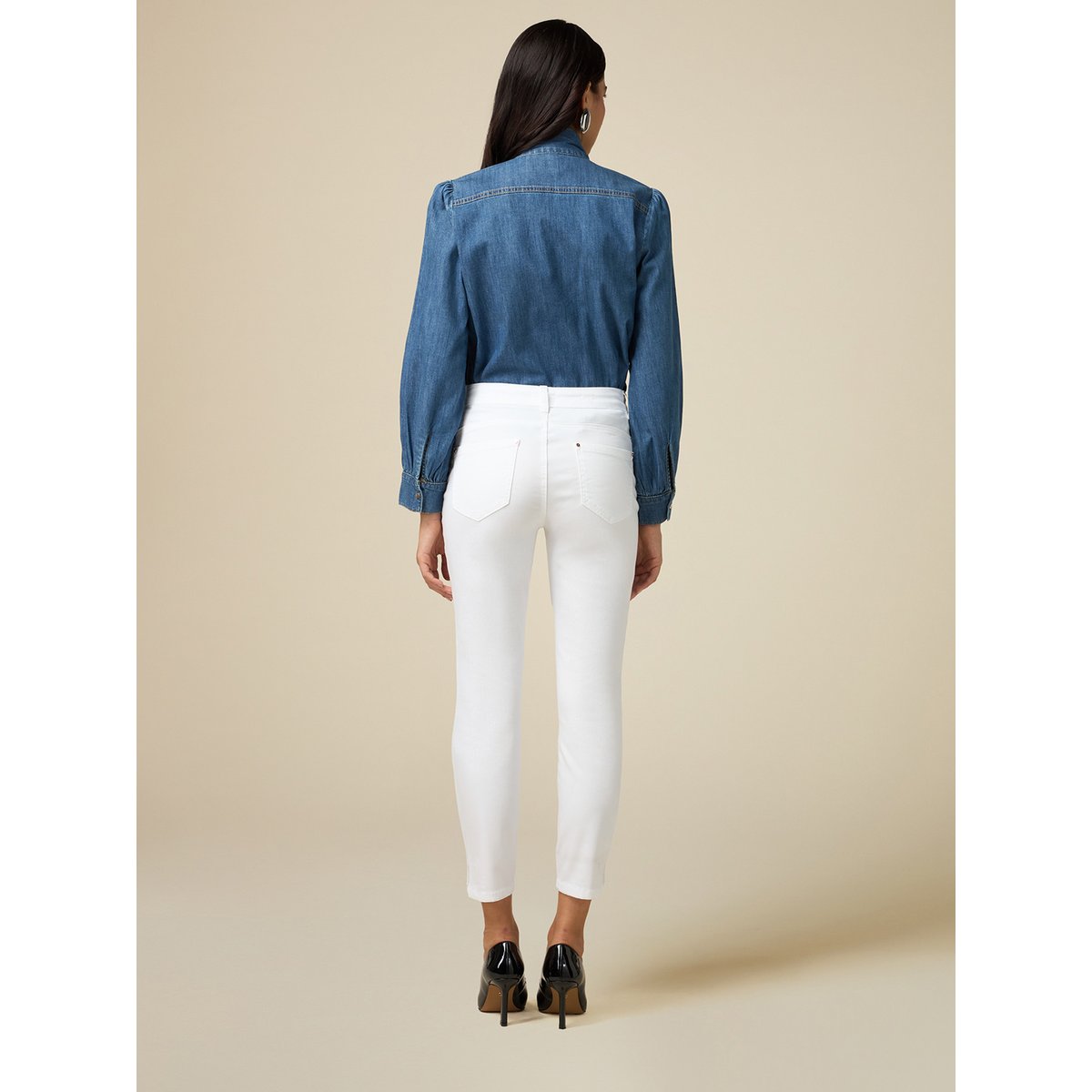 Pantalon skinny cinq poches, réalisé en confortable mélangé blanc, OLTRE