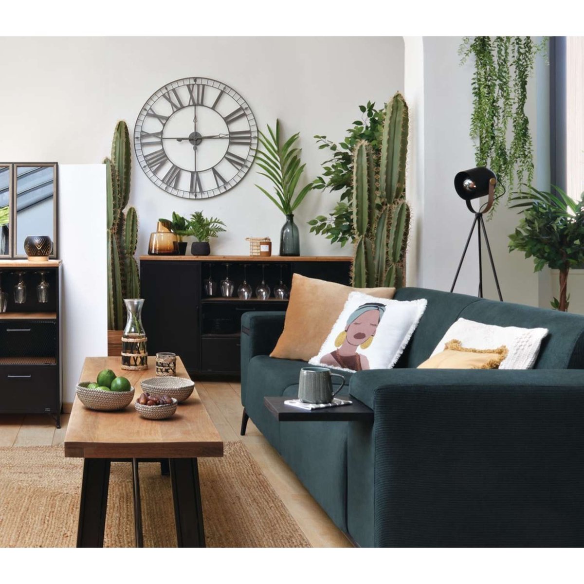 Buffet 2 portes et 2 tiroirs en bois CIERNA noir, ATMOSPHERA