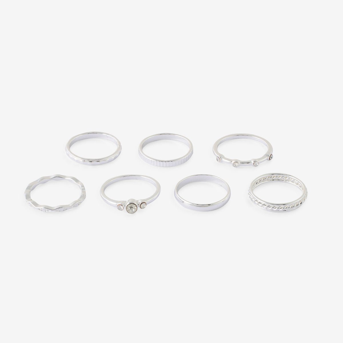 Set x7 bagues argentées avec strass argenté, BALABOOSTE