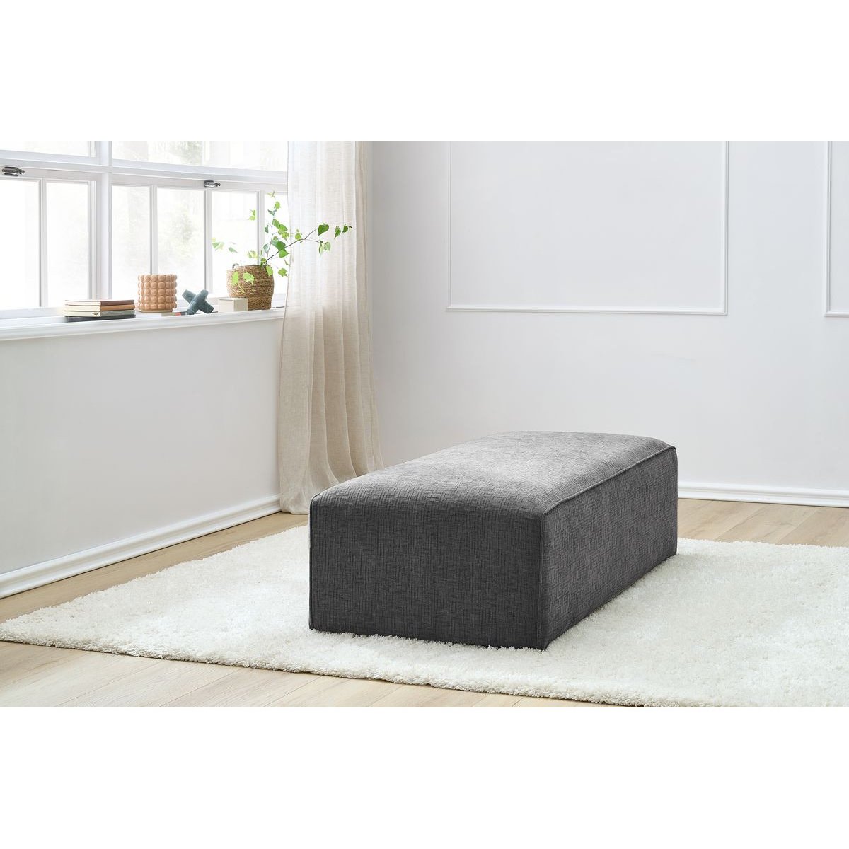 Pouf tissu texturé, MEGEVE gris foncé, BOBOCHIC