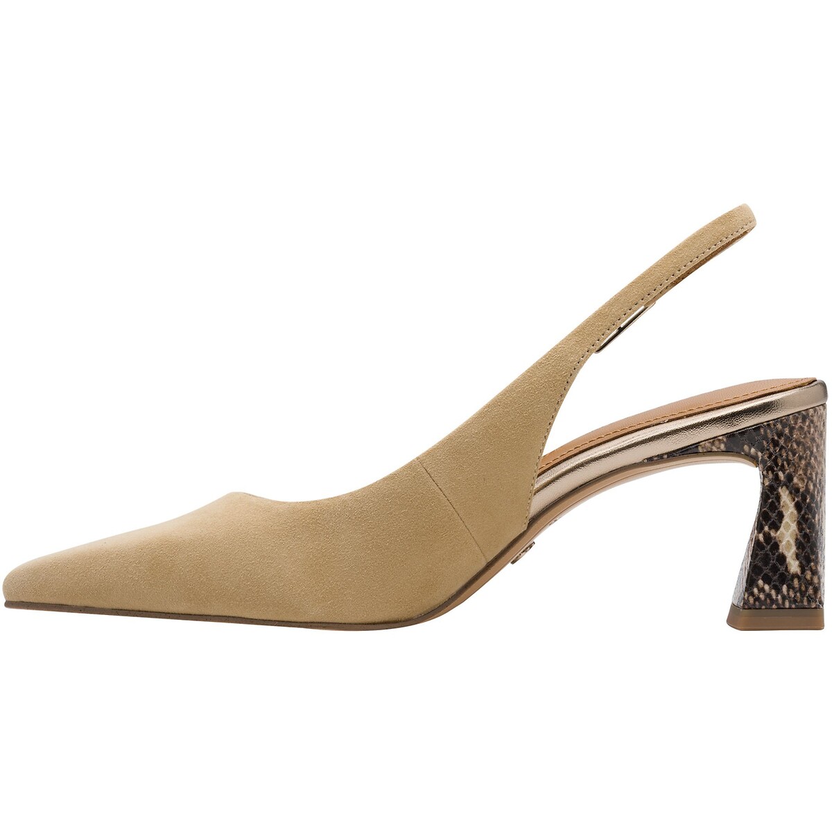 Décolleté a punta slingback in pelle tan, TAMARIS