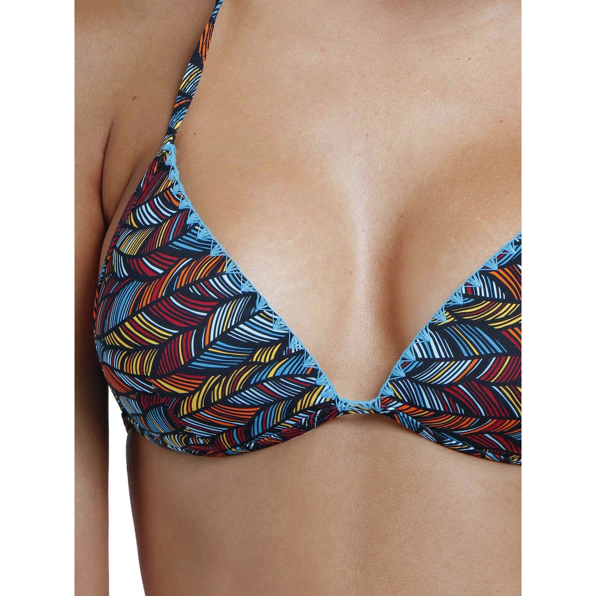 Ensemble deux pièces bikini triangle push-up Ethnic Feathers bleu turquoise, ADMAS