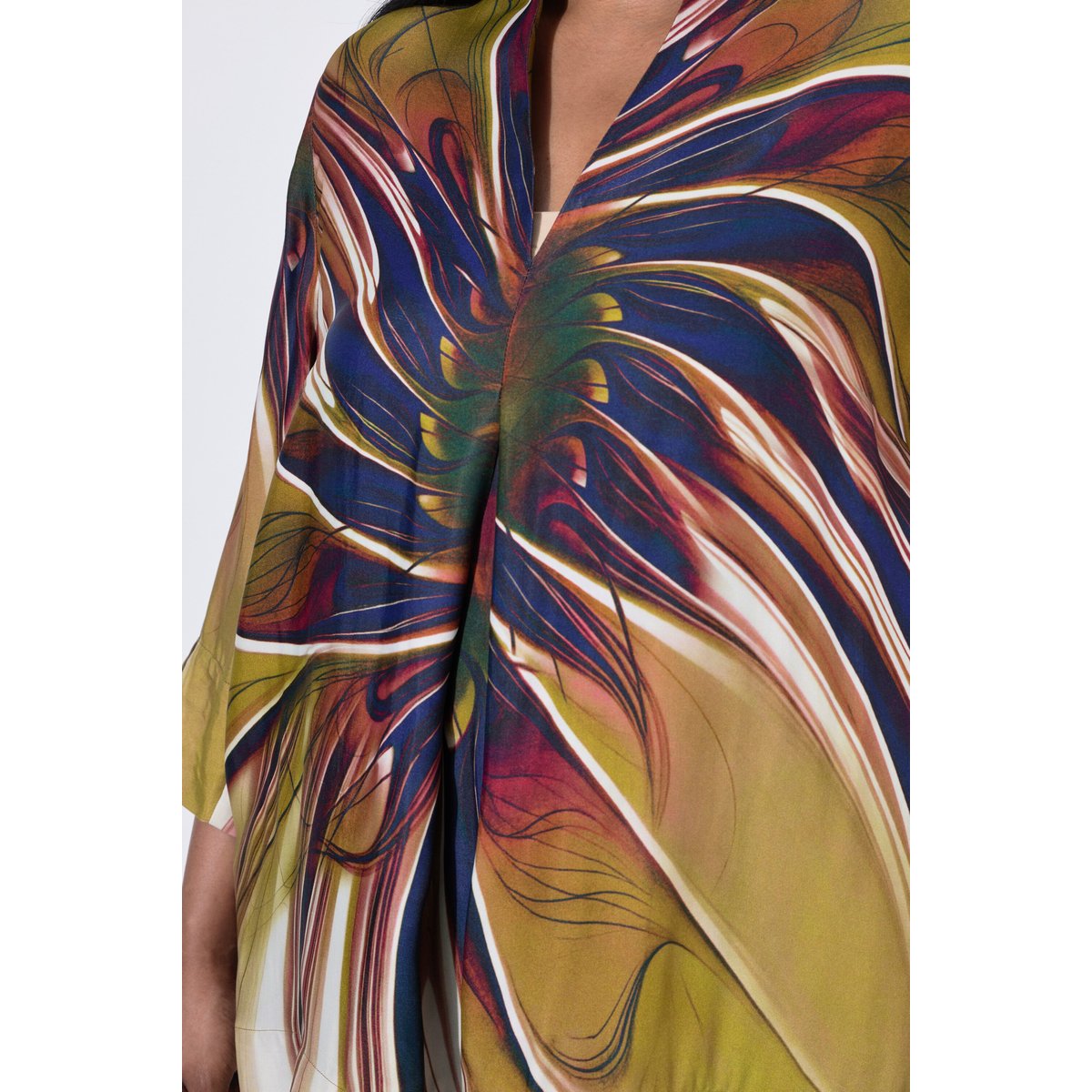 Blouse en satin motif feuilles prune foncé, ULLA POPKEN