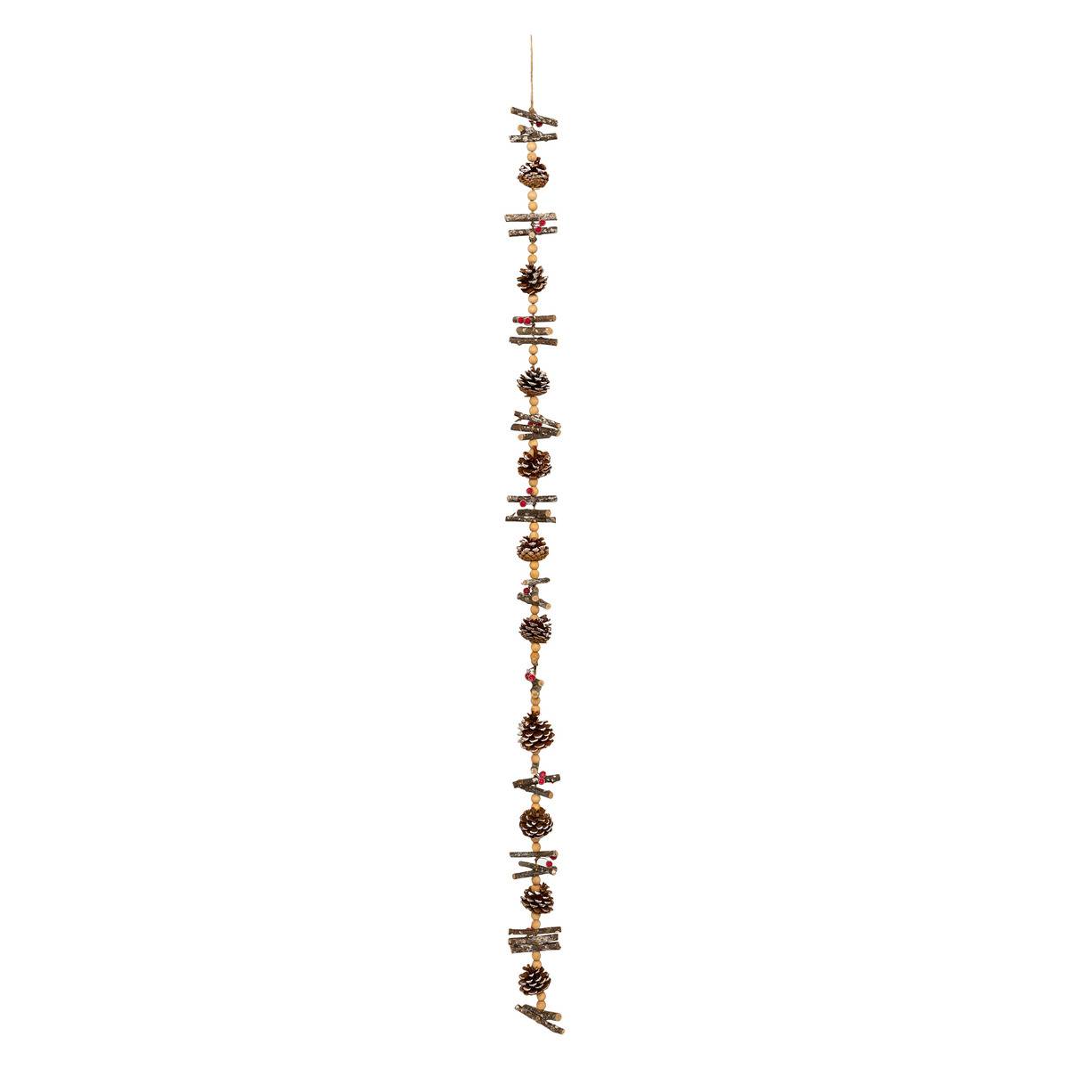 Guirlande pommes de pin et perles 1,5 m marron, ATMOSPHERA