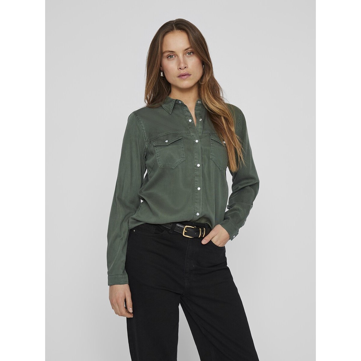 Chemise cintrée, manches longues vert canard, VILA