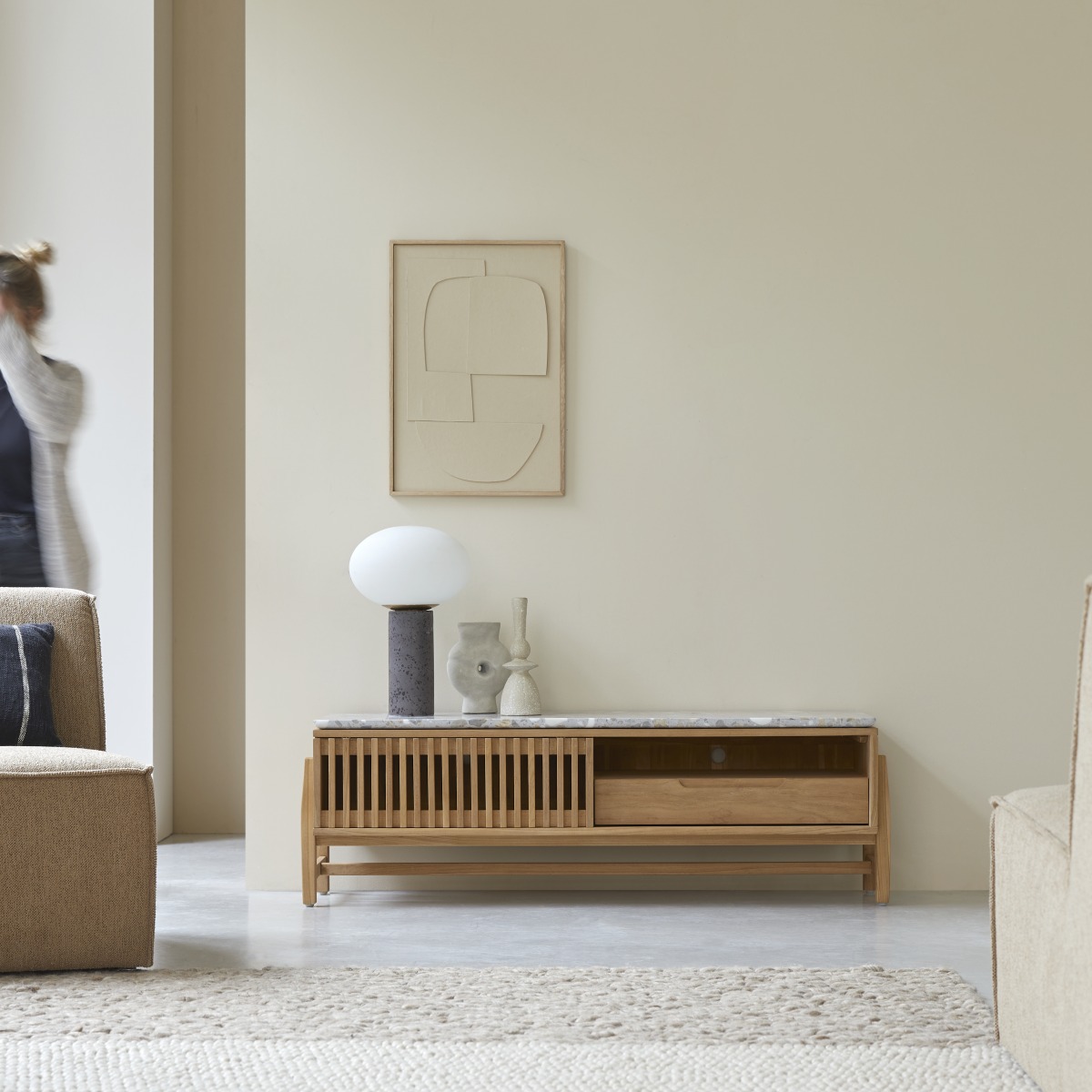Meuble Hi-FI, TV en Teck massif, ISAURE naturel, TIKAMOON