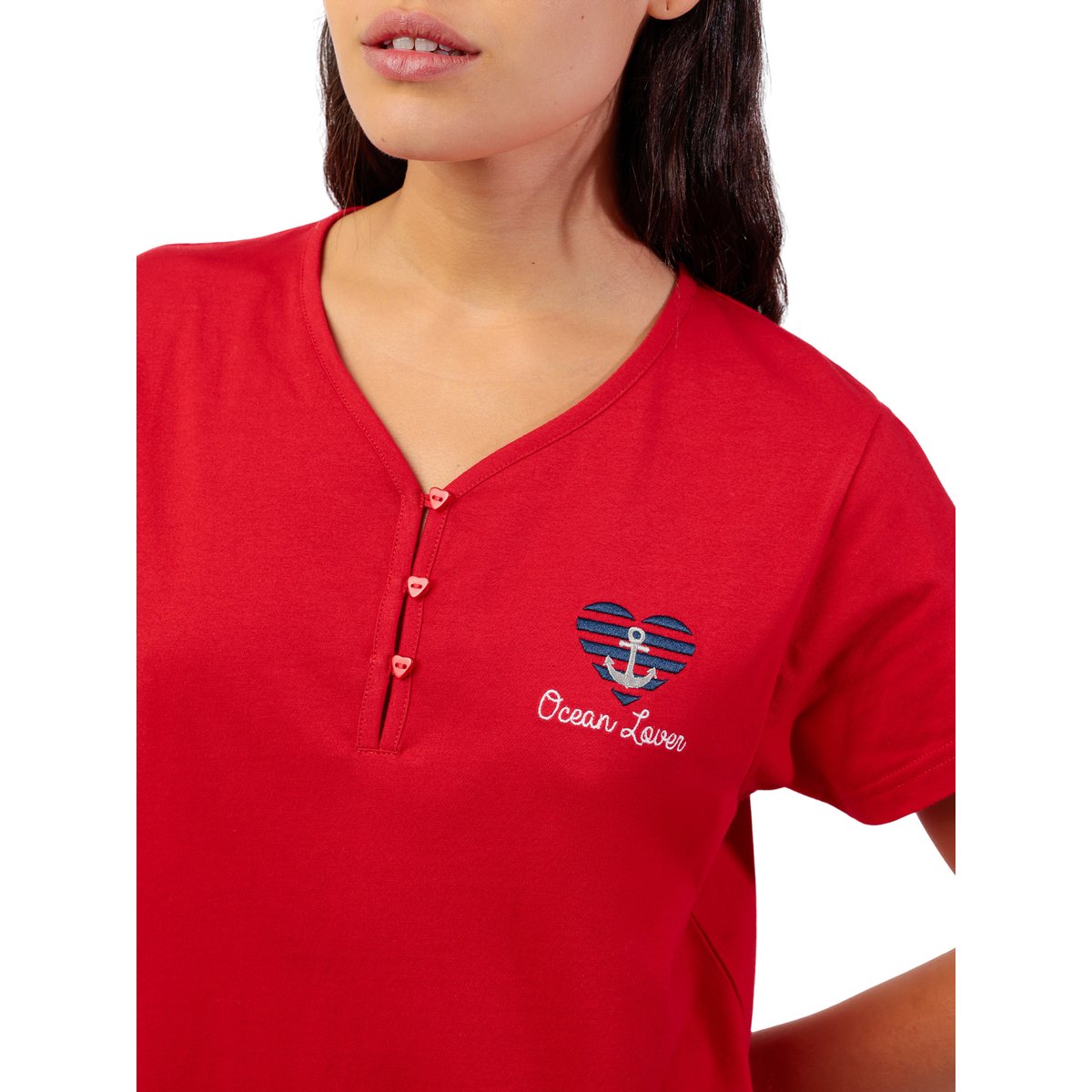 Pyjama short t-shirt Ocean Lover rouge, ADMAS