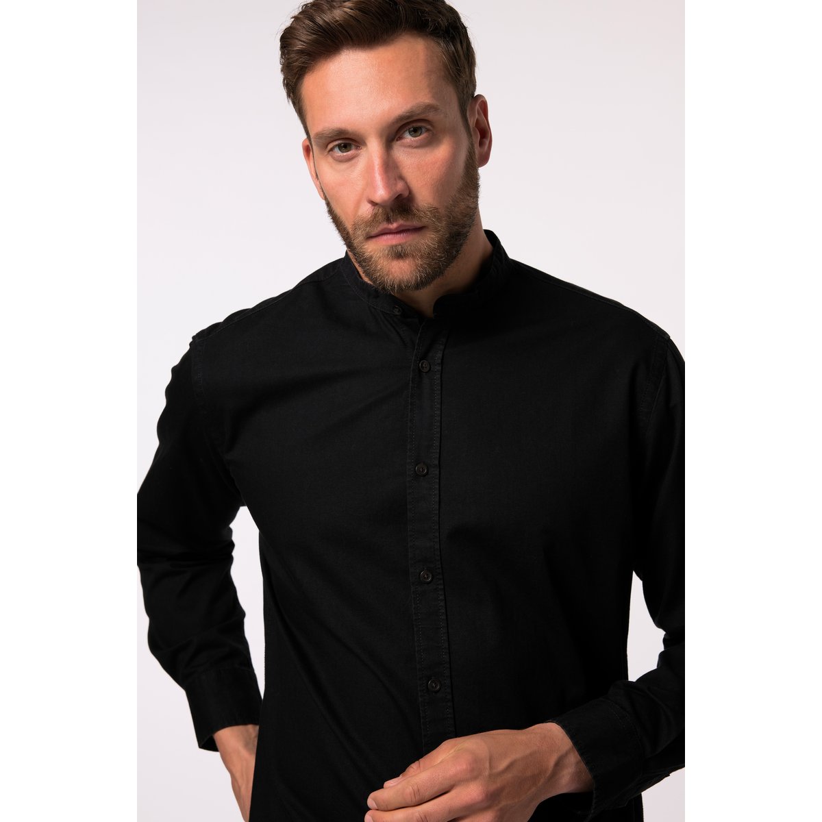Chemise en jean, manches longues, col droit noir, JP1880