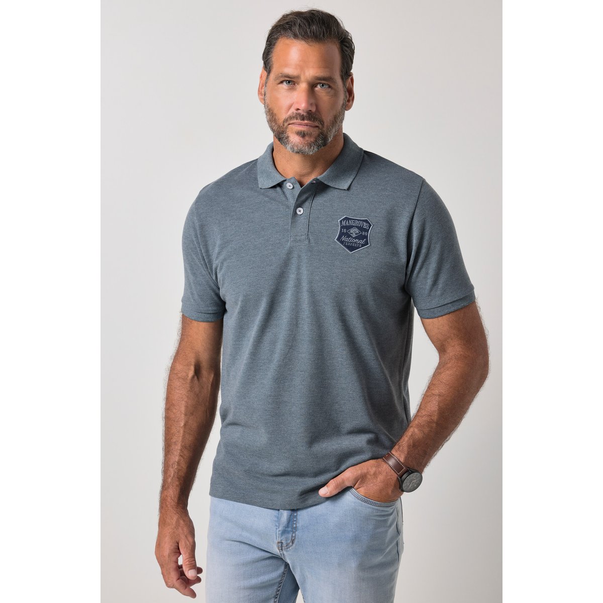 Polo en piqué gris bleu, JP1880