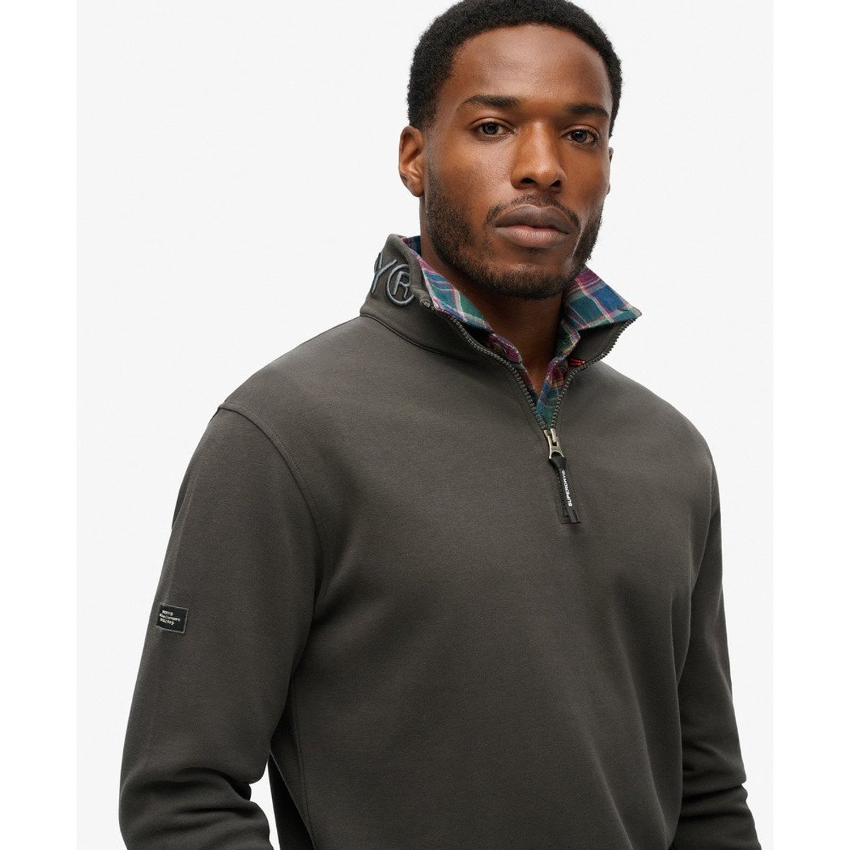 Sweat à col zippé et logo Utility noir délavé, SUPERDRY