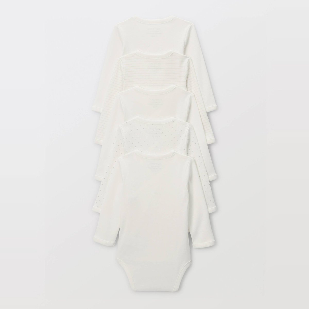 Lot de 5 bodies croisés manches longues imprimé en coton BIO GOTS ecru, BOUT'CHOU
