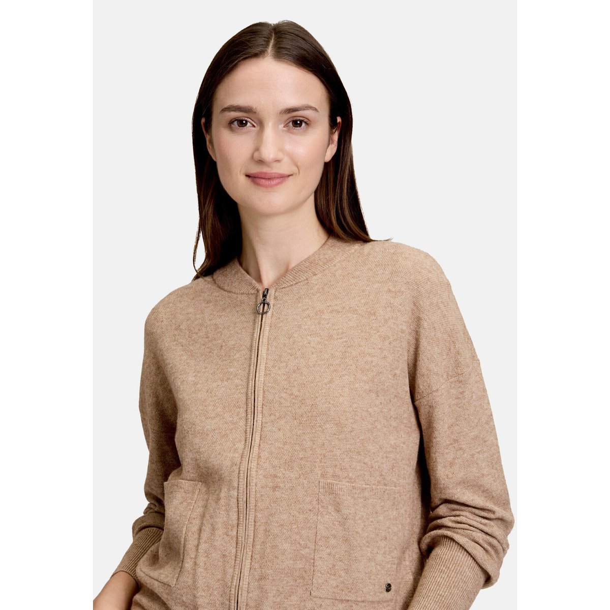 Cardigan en maille à fermeture zippée camel melange, BETTY & CO