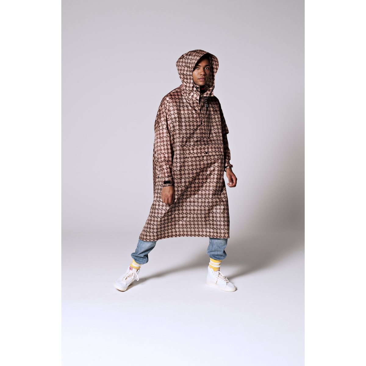 Poncho de pluie imperméable DAMIER marron – damier nuit & sable, RAINKISS