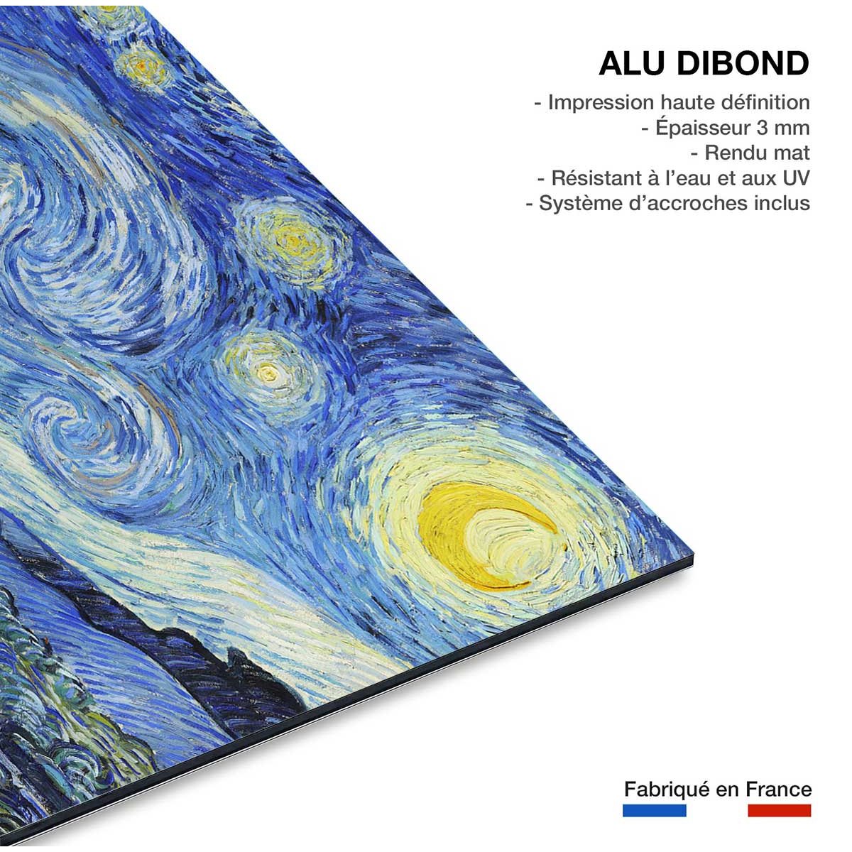 Tableau célèbre La Nuit Etoilée de Vincent Van Gogh tableau alu dibond, HEXOA