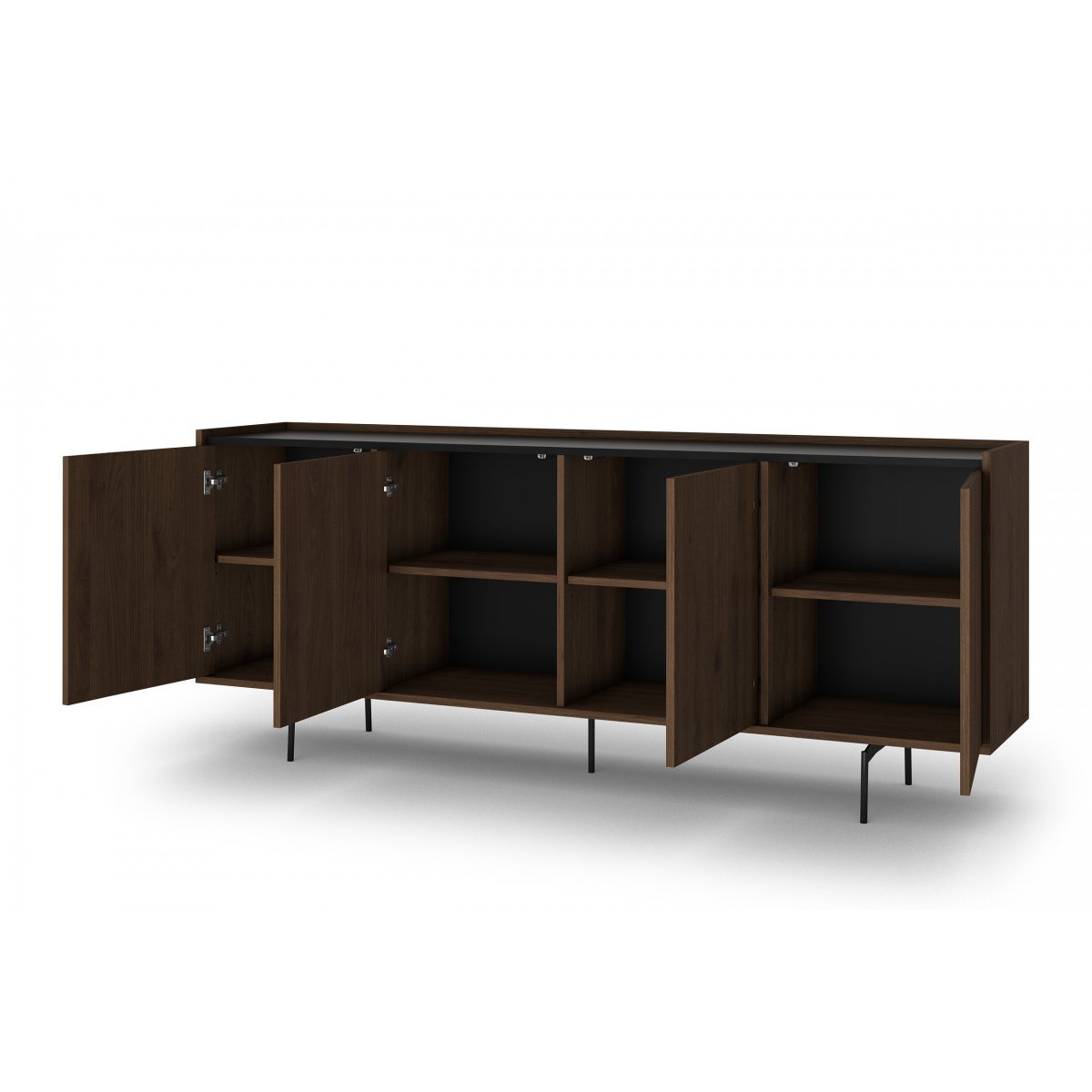 Buffet bas en 4 portes 200 cm, FREDA noir et noyer, BOBOCHIC