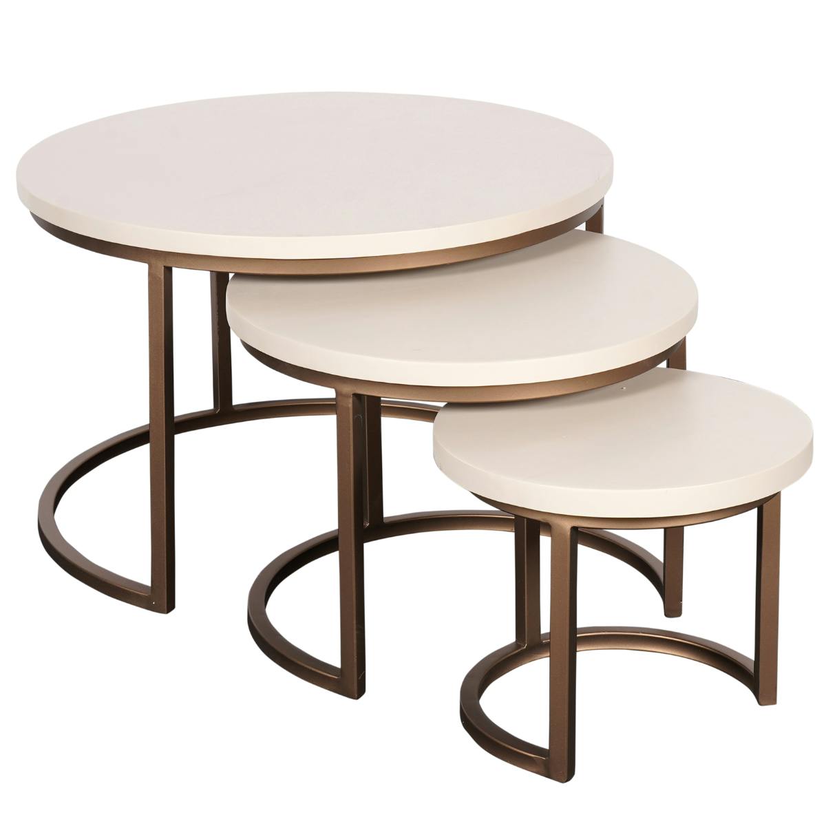 Table basse gigogne bois sable pied bronze (lot de 3) CORTINA beige, PIER IMPORT